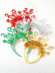 1 Stück 2026 Neujahrshaarband für Mädchen, glitzerndes Haarband in Gold und Silber mit Sternen, Haarreifen für Kleinkinder, Neujahrsfest Party Kopfschmuck, Feiertags-Haarschmuck, Mädchen Haraccessoires