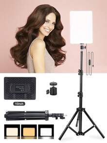 Đèn vuông phẳng 10 inch/Đèn vuông phẳng 10 inch + Giá đỡ hình tam giác 110 cm, Đèn ba màu phẳng 10 inch | Đèn LED chiếu sáng trực tiếp | Đèn chiếu sáng bổ sung đa chức năng - Nguồn điện USB, Giá đỡ hình tam giác linh hoạt và ổn định, Thích hợp cho chụp ảnh, quay video trực tiếp, trang điểm, chụp ảnh tự sướng nhóm, đèn chiếu sáng bổ sung ánh sáng dịu, chiếu sáng trực tiếp nói chung, chụp ảnh, sản xuất nội dung và quay vlog. Thích hợp cho chụp ảnh, quay video, phát trực tiếp, họp qua Zoom, quay vlog, có chân đế chụp ảnh, quay video, phát trực tiếp, phòng họp, quay vlog, đèn selfie, đèn điện thoại - màu đen - Xem 10