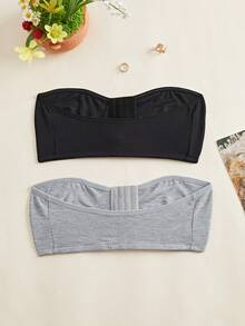 2 件女式前扣舒适多色休闲无肩带防滑无线性感柔软轻盈纯色 Bralette 内衣无衬垫文胸 - 彩色 - 查看 8