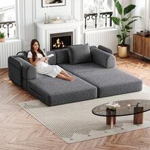 Chenille 2-In-1 Sofa Bed With Armrest Storage, Three Metal Frames, And Multiple Configuration Options. Two-Piece Set - Grey + Chenille + 2 Seat - View 2