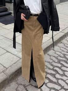 EARO 女士优雅开叉下摆铅笔裙，修身廓形，高品质气质，适合秋冬穿着，配有腰带