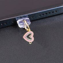 1个时尚合金树脂水钻双心形吊坠手机防尘塞，优雅设计手机挂饰配件，兼容苹果、安卓、Type-C接口，创意吊坠装饰 - 彩色 - 查看 5