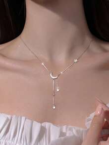 1件S925纯银星月流苏项链，精致简约星月颈链，优雅礼物 - 星月 - 查看 4