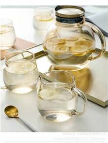1pc High-Quality Transparent Glass Pitcher & Cup Set, Household/Restaurant Water/Juice Carafe - Multicolor - View 2
