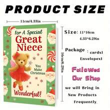 1 بطاقة تهنئة جذابة بشكل دب مع مغلف (11 سم * 16 سم) - تصميم "تمنيات عيد الميلاد لك"، مشهد احتفالي مع سانتا وقصبات السكر، مثالية للابنة وأحبائك، مناسبة لاحتفالات عيد الميلاد، بطاقة تهنئة عيد الميلاد|بطاقة دب عيد الميلاد|بطاقة ورقية للتهنئة - متعدد الألوان - مشاهدة 2