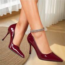 Women's Patent Leather Pointed Toe Stiletto Heels, Elegant High Heel Pumps For Formal Party Wedding Office Work, Daily Wear Dress Shoes For Ladies, Spring Summer Burgundy Red High Heels For Women - Màu Đỏ Sâu - Xem 3