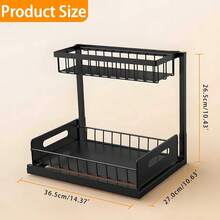 Stozle 1pcs/2pcs Under Sink Storage Organizer, Large 2-Tier Elegant Mesh Pull Out Shelf For Kitchen And Bathroom Cabinet Organization, L-Shaped And Adjustable Height Design For Maximum Space Efficiency - 2 chiếc màu đen - Xem 3