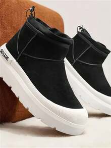 男士厚底高帮运动鞋 时尚保暖内衬户外雪地靴 多功能系带鞋 - 黑色 - 查看 2