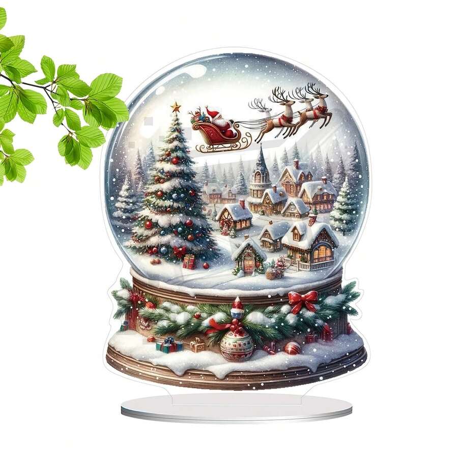 1pc Classic Polypropylene Snow Globe - Village Scene With Tree, Reindeer, And Festive Decor - Multipurpose Holiday Decoration For Home And Living Room - Ideal Gift - Multicolor - View 1