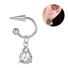 1pc 18G U-Shaped Horseshoe Pendant, 0.8mm Thin Rod Zirconia Ear Bone Stud, Versatile Ear Piercing - Silver - View 10