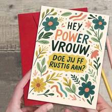 بطاقة تهنئة تشجيعية "هاي باور فراو" هولندية مع مغلف - تصميم إمكانات الزهور، مثالية لتحفيز النساء الهولنديات، مثالية كهدية لصديقات طموحات، بطاقة تهنئة تشجيعية