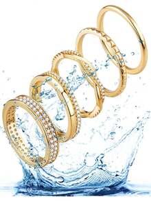 Milacolato Non Tarnish Gold Silver Stackable Rings For Women - 14K Gold Plated Waterproof Stacking Thin Chunky Bands Cubic Zirconia Thumb Ring Set 2-4mm  Statement Promise Engagement Rings Size 5-10 - Vàng - Xem 7