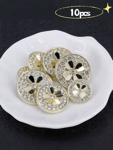 10颗金属小香氛纽扣，高端精致时尚衬衫/毛衣纽扣，女士金色圆形四叶草锌合金纽扣，四季皆宜