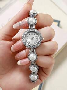 High-End Fashion Design Texture, Everyday Versatile, Casual, Aesthetic, Elegant, Light Luxury, Exquisite, High-End And Atmospheric, Classic Retro Women's Quartz Watch Set, Suitable For Birthday Gifts, Year-End , Net One 1pc/Set - one-size - View 12