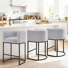 26" H Counter Height Bar Stools Set Of 1/2/3/4, Modern Upholstered Barrel Stools With Backrest And Armrests, Linen Fabric Kitchen Island Barstools With Sturdy Metal Frame, Support 450 LBS - Màu Xám nhạt - Xem 10
