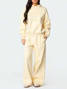 Women's Wide Leg Sweatpants Elastic Waist Low Rise Solid Color Pants Causal Lounge Trousers With Pockets Baggy Pants Athletic Jogger Workout Pants Y2k Track Pants Streetwear - 黃色 - 查看 4