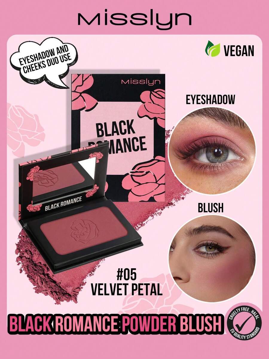 MISSLYN - Black Romantic Blush, Powder Blush With Pearl, Long-Lasting Color, Silky Texture, High Color Payoff, Lightweight & Breathable, Matte Or Pearlescent Finish, Easy To Blend, Creates Natural Glow, Natural Makeup Look. Brand Cosmetics, Face Makeup, Suitable For Women And Girls, Essential For Winter, Y2K Style, Fashionable, Birthday Gift, Valentine's Day Gift, Party Essential, New Year Gift, Best Color, Cruelty-Free And Vegan. - #5 Velvet Petal - 查看 1