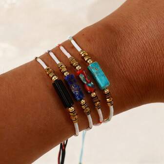 1 pieza Pulsera bohemia minimalista de cuentas de cobre, pulsera de cuentas doradas, pulsera elástica de colores, pulsera de cuentas de arroz, pulsera de cuentas de colores de cuentas de arroz, pulsera ajustable, adecuada para el uso diario, pulsera de pareja, pulsera de hermanas, regalo para amigos, regalo de cumpleaños, regalo de Navidad, regalo del Día de la Madre, regalo del Día del Maestro