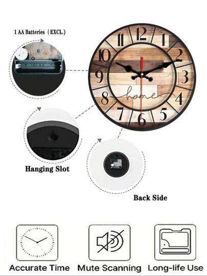[1 Pc 10 12 Inch Wooden Clock]Silent Wand Klok Creative Interesting Great Home ation s, Battery Powered (AA Batteries Not Included) view 6