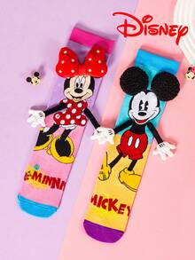 Disney 可爱3D米奇圣诞过膝袜，时尚儿童派对过膝袜，高品质礼物，返校季，送给小粉丝，家庭聚会圣诞礼物，粉色袜子 - 彩色 - 查看 2