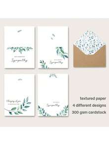 Tarjetas de condolencia, Tarjetas de condolencia con sobres, Set de 24 tarjetas de condolencia a granel con mensaje interior en acuarela, en caja con sobres de kraft y pegatinas, 4 diseños únicos, follaje rústico - 1 - Ver 10