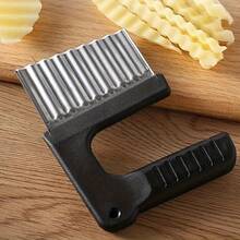 1pc Stainless Steel Manual Wavy Blade Potato Slicer - Ergonomic Handle, Suitable For Making Uniform Curly Fries, Hash Browns And Creative Vegetable Slices - Durable Kitchen Tool Essential For Home Cooks And Professional Chefs | Easy To Use Kitchenware | Long-Lasting Kitchen Supplies - Multicolor - View 5