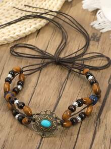 1PC 民族风格木珠装饰链刺绣高顶礼帽，欧美流行的西部牛仔帽，时尚简约百搭爵士帽，适合日常佩戴、生日派对、万圣节、西部主题活动、音乐节、音乐节等。 - A - 查看 19