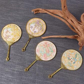 3D Steric Handle Mirror Chinese-Style Handheld Mirror Textured Butterfly Metal Cosmetic Flower Makeup Mirror