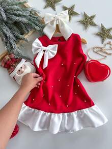 Vestido Alfaiataria De Perola Natal Infantil Menina Moda Gringa - Vermelho - Visão 4