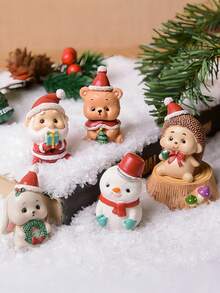 1pc Cute Santa Claus & Christmas Tree Decor, Miniature Landscape Ornament, Delicate Desktop Or Outdoor Decoration