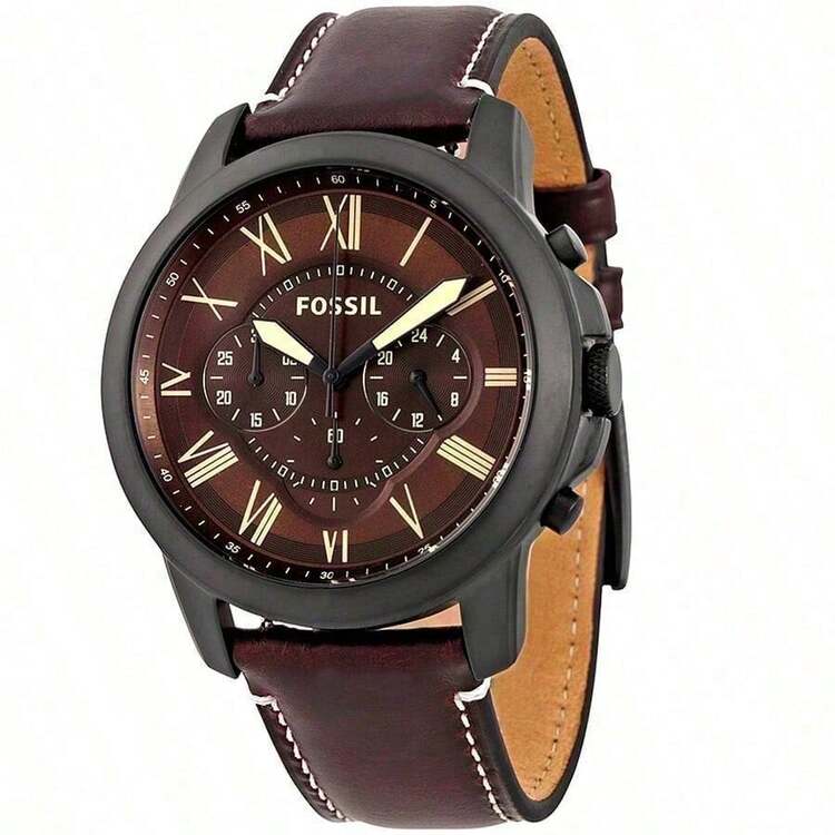 Fossil Grant Men's Quartz Watch, Chronograph Dark Blue Dial, Black Leather Strap, Sports Retro Business Style, Retro Clock, Suitable For Daily Sports Wear FS5210,FS5088,FS5237 - Brown - View 5