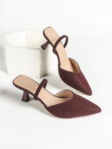 Giày sandal đế thấp mũi nhọn cổ điển, phù hợp để đi làm, mặc thường ngày và dạo phố; Giày sandal họa tiết hoa màu nâu, khóa kim loại màu đen; Giày sandal cao gót mũi nhọn cổ thấp màu hồng ngọt ngào, thời trang cho nữ - Màu Đỏ Sâu - Xem 5
