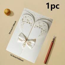 1/5/10pcs Exquisite Sparkling Powder Invitation Letter Heart Shaped Bow Invitation Letter Wedding Blessing Hollow European Invitation Letter Gold Plated Personalized Sparkling Powder Greeting Card Wedding Special Suitable For Wedding Anniversaries, Bridal Showers, Engagement Parties, And Anniversary Dinner Invitations. - Multicolor - View 7