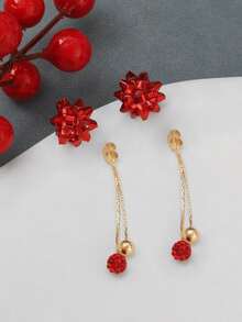 1 Pair New Minimalist Festive Christmas Flower Front & Back Earrings, Christmas Gift For Women - Multicolor - View 3