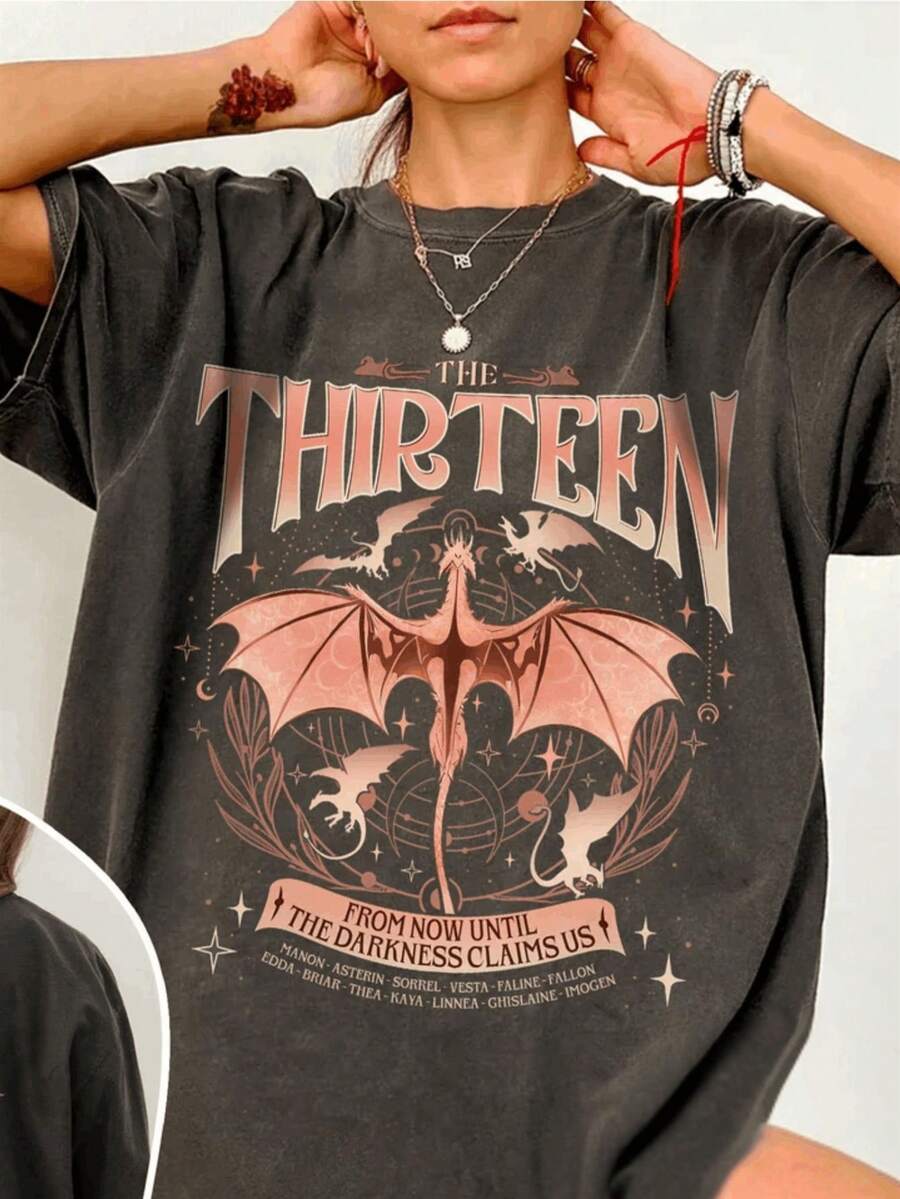 Women's Throne Of Glass SJM Merch T-Shirt - Dark Fantasy Book Tee With Bold "The Thirteen" & Darkness Claims Us Quote - Throne Of Glass Fan Apparel - Machine Washable Casual Top For Booktok - Gifts For Fantasy Readers, Fandom Clothing, Geometric Design Shirt, Comfortable Fabric, Bookish Clothing, Ya Literature Lovers2025 - Mặc định - Xem 1