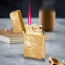 2026  NEWNewThis Is A Metal Torch Lighter Designed For Outdoor Use, Featuring A Windproof Red Flame And A Stylish Dragon Pattern. It Operates On Butane Gas, Which Is Not Included, And Is Perfect For Camping And Bbqs. The Flame Is Adjustable - màu đen - Xem 3
