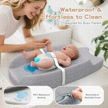 Changing Pad With Waterproof Cover And Removable Towel Liner UShaped Contoured Sides Safety Strap And NonSlip Base Fits Standard Changing Tables