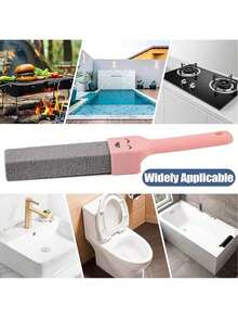 Powerful Pumice Stone Set, Portable Replaceable Pumice Stone, Long Handle Pumice Stone Toilet Brush, Volcanic Rock Cleaning Pad, Toilet Seat Cleaner, Shower, Bathtub, Sink, Pool, Stove And Bathtub Descaling Stick - Multicolor - View 5