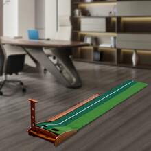 Indoor Golf Putting Practice Mat And Practice Equipment With Automatic Return Training Assistance, Putting Training Equipment With Aiming Line, Dual Hole Design - Wood+Green - View 1