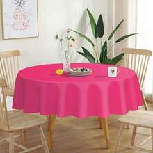 2 Paquetes de Mantel Redondo de Color Rosa Intenso de 84 Pulgadas, Cubierta de Mesa Desechable de Plástico para Fiestas - B2Rosa intenso - Ver 2
