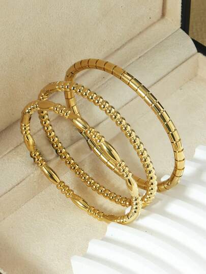 3pcs Luxury Rhinestone Bangle Bracelets For Women, Diamond Hollow Tree Of Life Gold Color Jewelry Accessories, Suitable For Festivals And Parties
