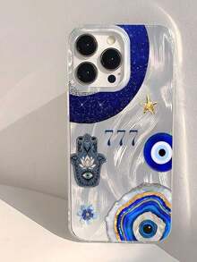 1pc Unique Blue Eye Shell Blue Gold Texture Pattern Phone Case, Thick Transpart Protective Cover Compatible With A05, A05S, A13, A14, A15, A53, A54, A55, A56, S22, S23, S24, S25, 11, 12, 13, 14, 15, 16 Pro Max.Christmas Accessories.Pink Phone Case Fall New Year Mobile Phone Case Cover 17 Pro Max Family Cover De 17 Pro Max Case Cute Phone Cases Fundas 17 Pro Case 16 Pro Max Case - 多色 2 - 查看 1
