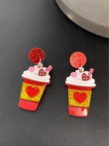 一对亚克力心形气球、冰淇淋心形骰子吊坠耳环，适合派对、日常、节日、约会佩戴，也是送给女朋友的礼物。 - 彩色 - 查看 5
