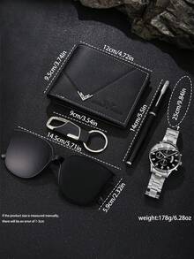 5pcs Men's Watch + Sunglasses + Wallet Set, Fashionable Sports Business Luxury Stylish Cool Men's Watch, Designed For Men, Essential Daily Accessory For Men, Great Gift For Anniversary, Valentine's Day, Birthday, Holiday - Gold - View 12