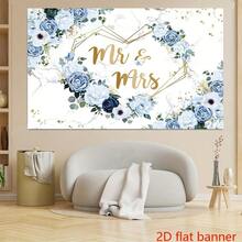 Banner phẳng 2D - Nền ren hoa hồng trắng xanh thanh lịch - Hoàn hảo cho đám cưới - 1 mặt hàng - Xem 3