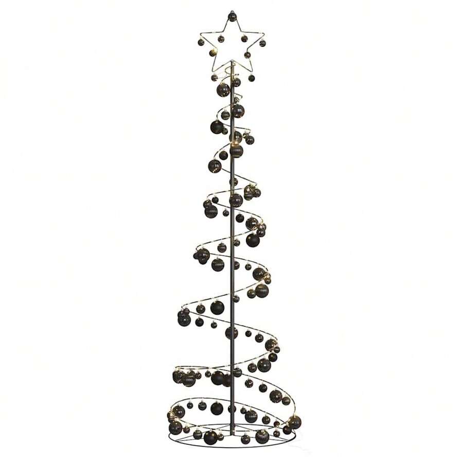 LED Christmas Tree With Baubles 120 LEDs Warm White 180 Cm - Black - View 1