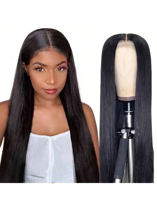 Brazilian Straight Human Hair Wigs 4x4 Lace Closure Wig Human Hair Transparent Lace Pre Plucked Human Hair Wigs Natural Black Color Wig For Women