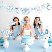 QY- Kreatwow Something Blue Before I Do Bridal Shower Decoration 24Pcs Blue Bow Bridal Shower Photo Props Decoration Ring Champagne Love Is Sweet Photography Decor For Bow Bachelorette Wedding -6459 - 如圖 - 查看 3