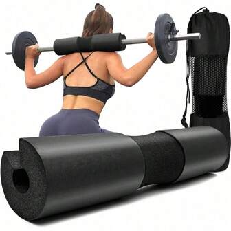 1 Set Ergonomic Barbell Pad With 2 Straps, Comfortable Foam Shoulder Support, Suitable For Squats, Glute Bridges, Gym Workouts, Relieves Neck Stress, Ideal For Weight Lifting And Fitness Training