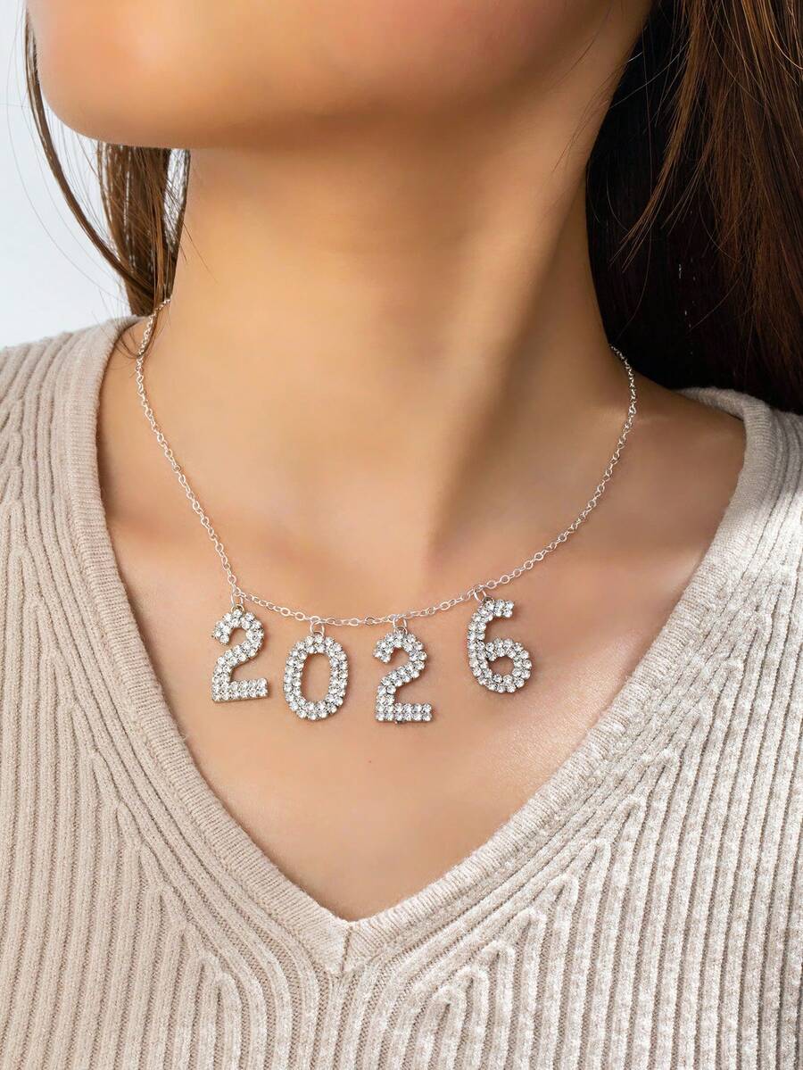 女士优雅2026长项链,新年派对首饰,生日和周年纪念礼物 - 时尚配饰,适合全年佩戴,喜庆设计,精致细节 - 銀色 - 查看 1